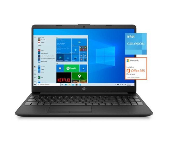 HP 15-DW1001WM 15.6 Inch FHD Intel Celeron N4020 Processor 4GB RAM 128 GB SSD Intel UHD Graphics Windows 10 with Office - Black - Zoom Image 1