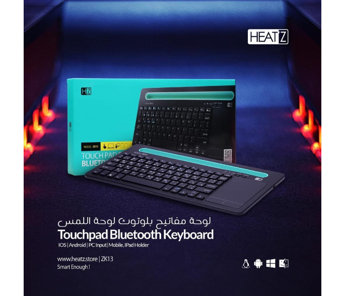 Heatz ZK13 Touchpad Standy Bluetooth Keyboard - Black - Zoom Image 5