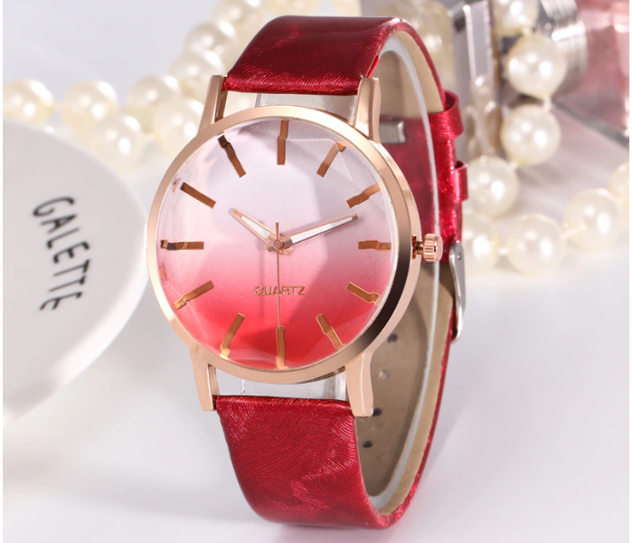 Femme 7360 Casual Wrist Watch with Leather Strap for Women - Red - Zoom Image