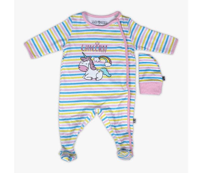 Hugs and Kisses SU19MGL07 0-3Month Unicorn Baby Girl Full Sleeve Sleep Suit -Pink - Zoom Image 1