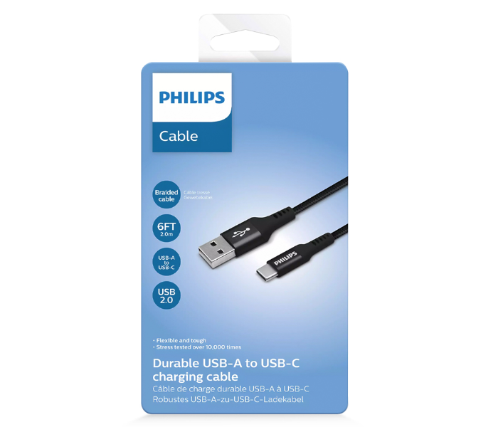 Philips DLC5206A-00 2 meter High-Speed Charging USB-A to USB-C Braided Cable -Black - Zoom Image 6