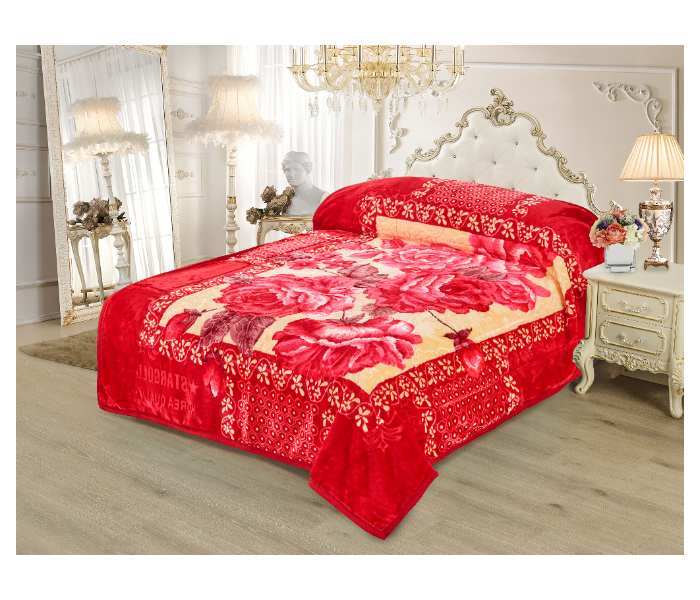 Stargold SG-BL2032 9Lbs 2Ply Single Bed Embossed Super Soft Blanket - Red and Beige - Zoom Image