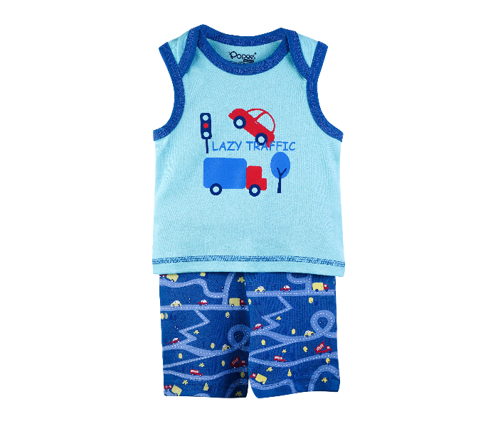 Popees Farrel Comfortable Sleeveless Tshirt with Shorts for 3 Years Babies - Blue - Zoom Image 1