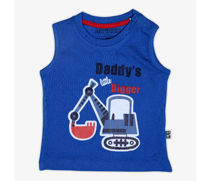 Hugs and Kisses SU19SSV30 3-6 Month Daddys Little Digger Sleeveless T-Shirts and Shorts -Blue and Red - Zoom Image 1