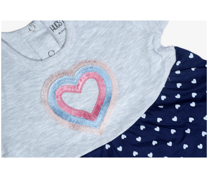 Hugs and Kisses SU19MGL13 3-6Month Blooming Heart Baby Girl Frocks -Grey and Blue - Zoom Image 2