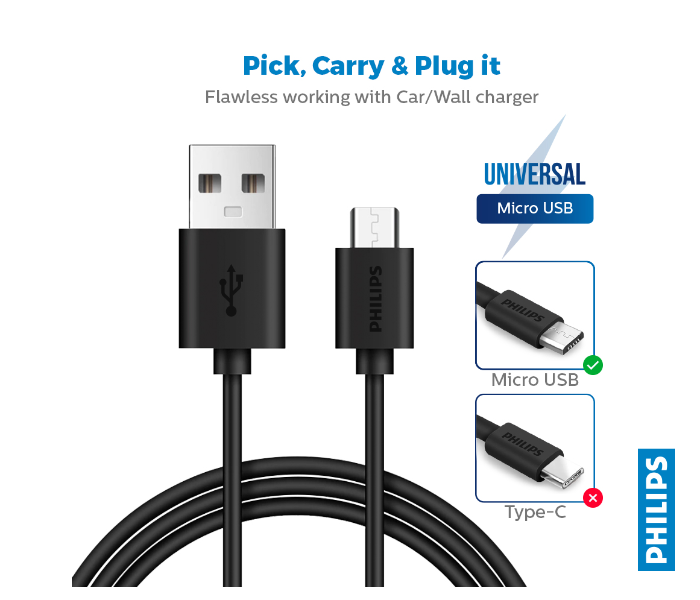 Philips DLC3104U-00 1.2meter USB-A to Micro USB Cable -Black - Zoom Image 3