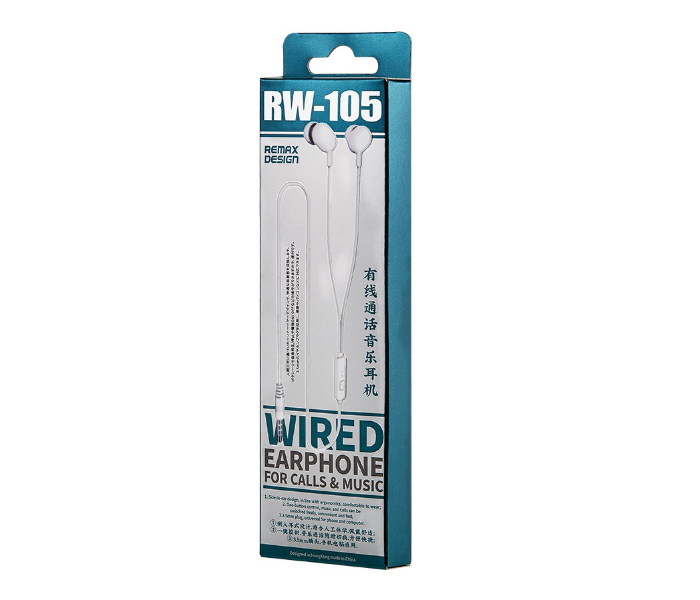 Remax RW-105 Wired Earphone For Calls And Music -White - Zoom Image 2