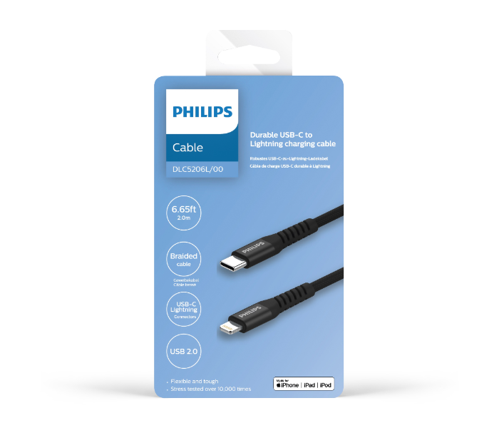 Philips DLC5206L-00 2meter USB-C to Lightning Braided Cable -Black - Zoom Image 6