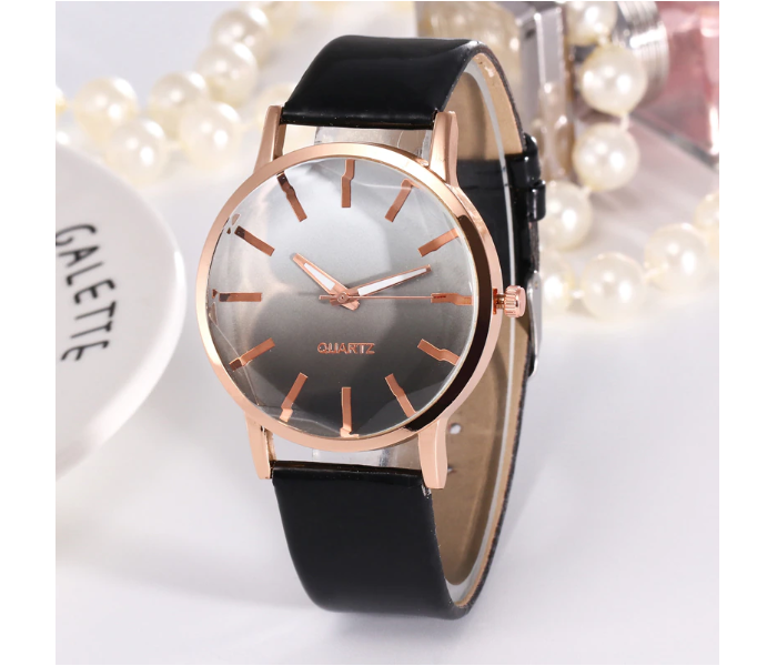 Femme 7360 Casual Wrist Watch with Leather Strap for Women - Black - Zoom Image