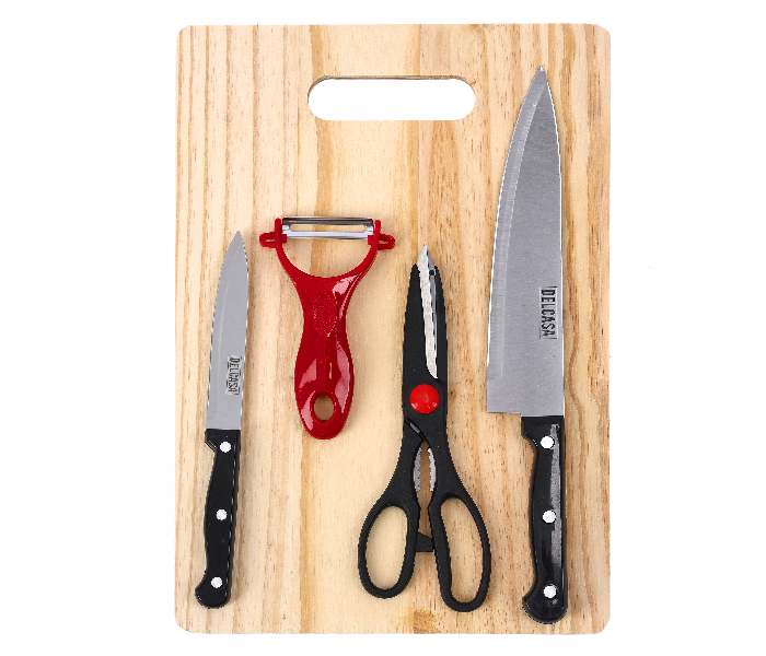 Delcasa DC1760 4 Pieces Durable Kitchen Knife Set with Wooden Cutting Board - Silver - Zoom Image 1