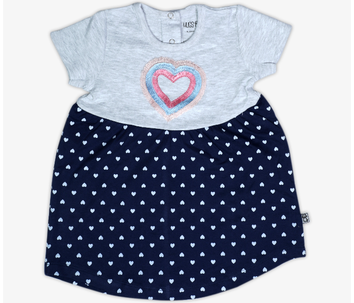 Hugs and Kisses SU19MGL13 6-9Month Blooming Heart Baby Girl Frocks -Grey and Blue - Zoom Image 1