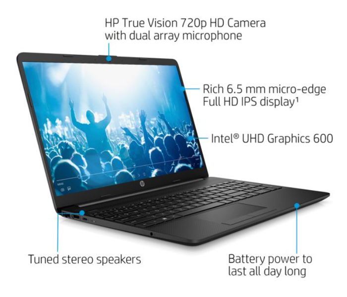 HP 15-DW1001WM 15.6 Inch FHD Intel Celeron N4020 Processor 4GB RAM 128 GB SSD Intel UHD Graphics Windows 10 with Office - Black - Zoom Image 2