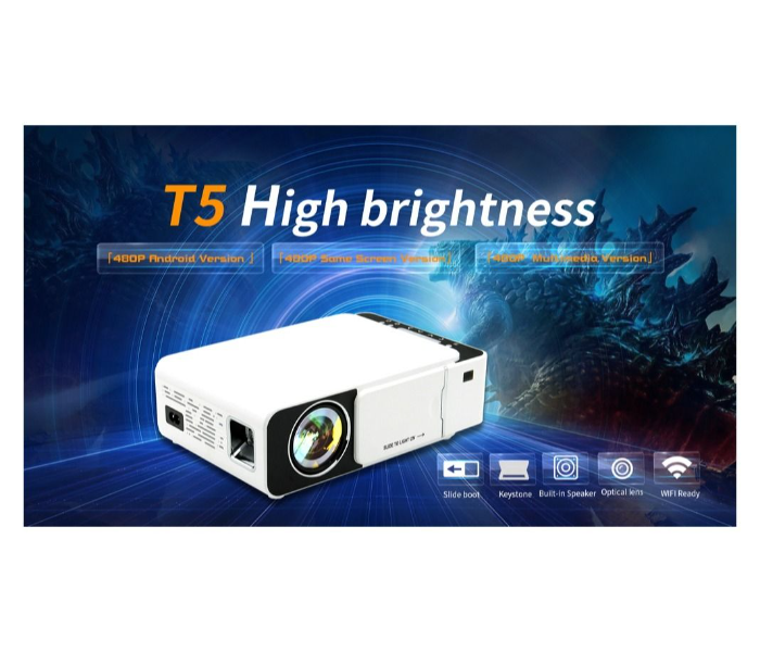 LED Smart Projector HD Home Theatre with Stereo Speakers - White - Zoom Image 4