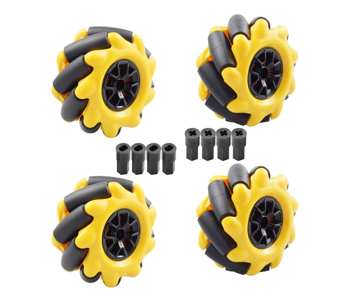 60mm High Hideness Mecanum Wheel Omni-Directional Wheel with 4 Piece TT Motor Hubs - Yellow - Zoom Image 1