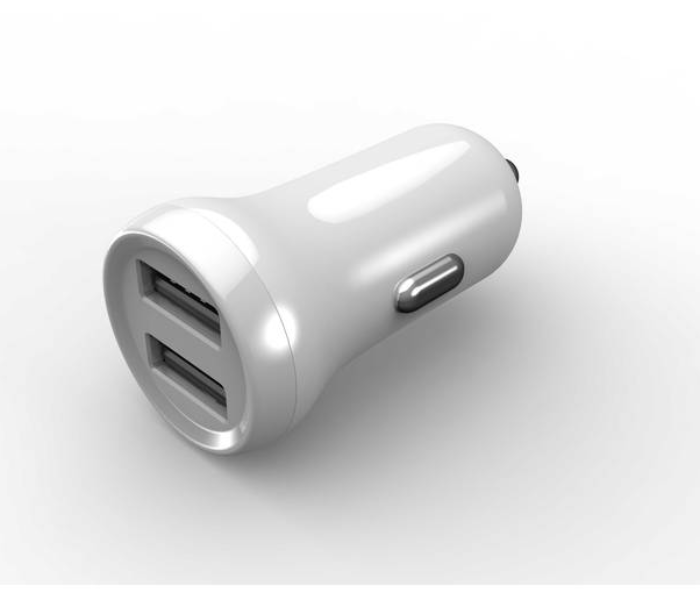 Porodo PD-383-WH 2.4A Dual Port Mini Cigarette Lighter USB-A Ports Car Charger - White - Zoom Image 1