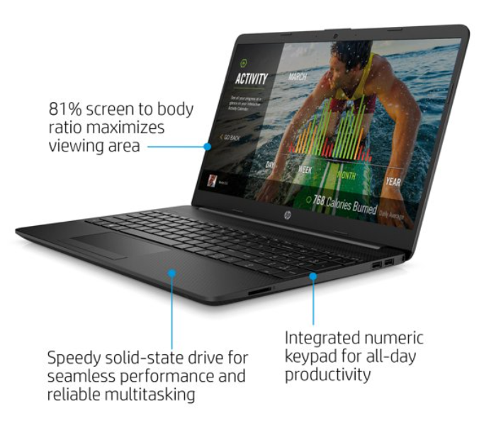 HP 15-DW1001WM 15.6 Inch FHD Intel Celeron N4020 Processor 4GB RAM 128 GB SSD Intel UHD Graphics Windows 10 with Office - Black - Zoom Image 3