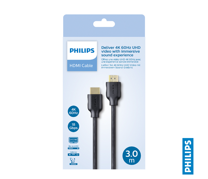 Philips SWV5531-40 3 meter Gold-Plated 4K 60Hz UHD HDMI 2.0 Cable -Black - Zoom Image 5