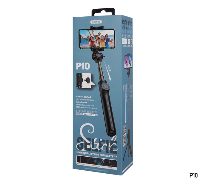 Remax P10 Hunyo Portable Wireless Bluetooth Tripod Selfie Stick -Black - Zoom Image 2