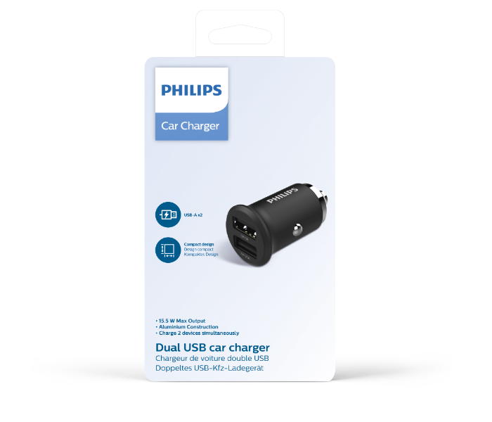 Philips DLP2520-00 Fast Charging 3.1A Dual Port USB Car Charger -Black - Zoom Image 6