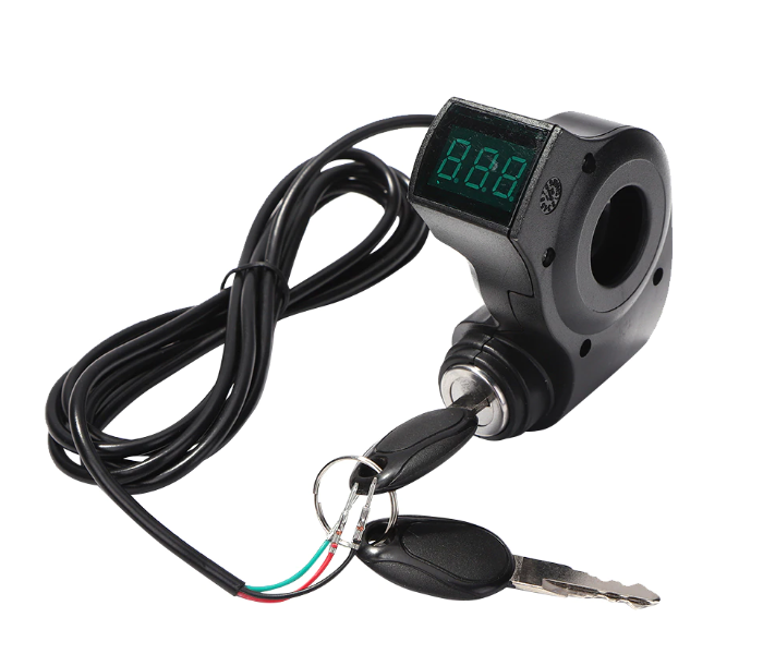 Electric Scooter Ignition Digital Voltage Display Switch Thumb Throttle Voltmeter with Key Lock - Black - Zoom Image 1