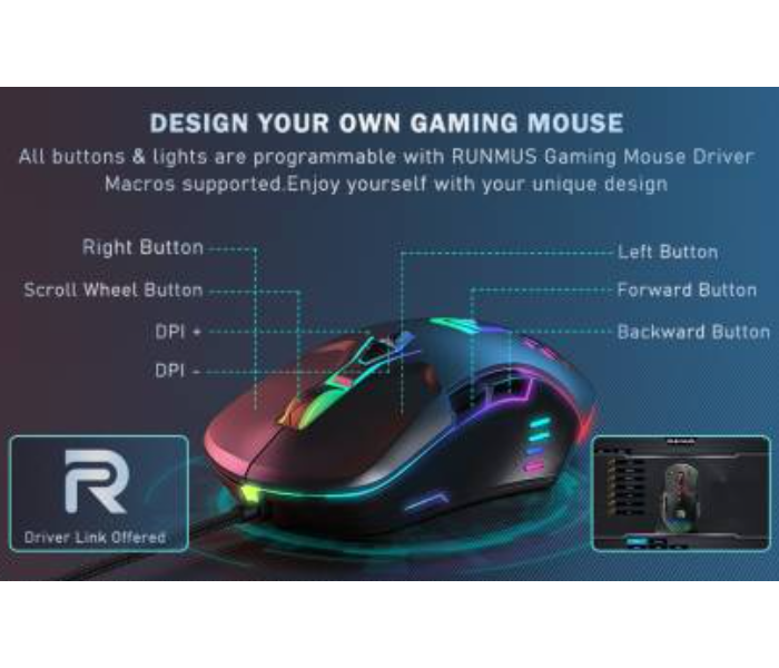 Onikuma CW902 Wired RGB Optical Gaming Mouse -Black - Zoom Image 3