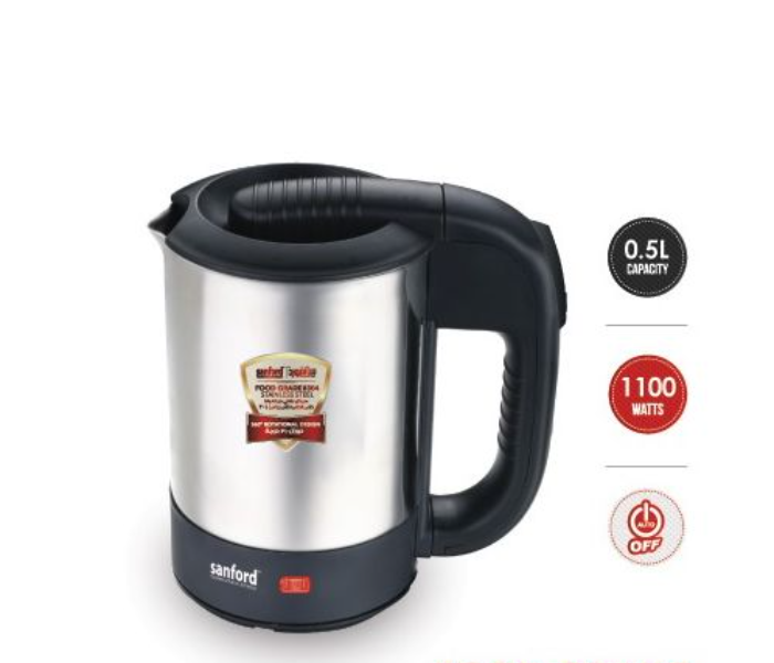 Sanford SF861EK-B 1100 Watts 0.5 Litre Automatic Electric Kettle - Black and Silver - Zoom Image