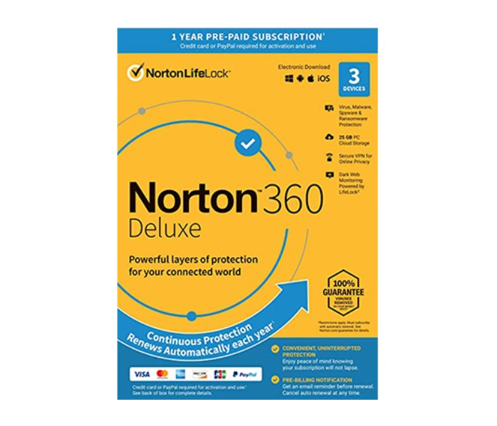 Norton 360 Deluxe 21405146 25GB PC Cloud Storage AR 3 Device Antivirus - Zoom Image 1