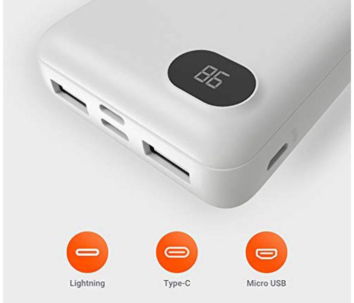 Porodo PD-PBFCH002-WH 10000mAh 4 Port Portable Type-C and Micro USB Power Bank with LED Digital Power Display- White - Zoom Image 3