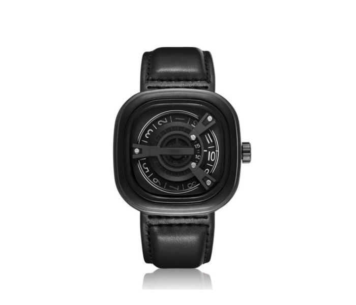 Deltron 910 Gents Luxury Casual Leather Strap Watch - Black - Zoom Image