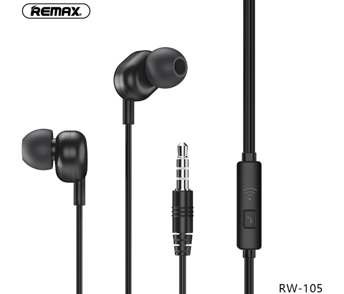 Remax RW-105 Wired Earphone For Calls And Music -Black - Zoom Image 1