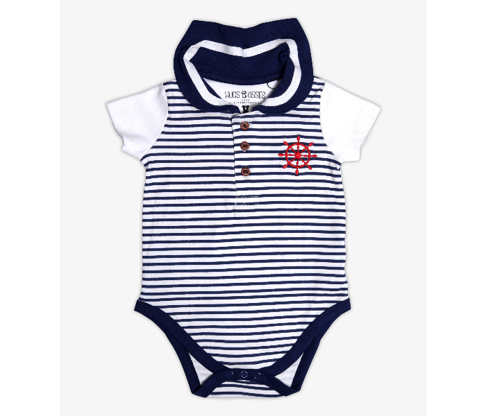 Hugs and Kisses SU19SSV04 6-9 Month Born Voyager Onesie for New Born -Blue and White - Zoom Image 1