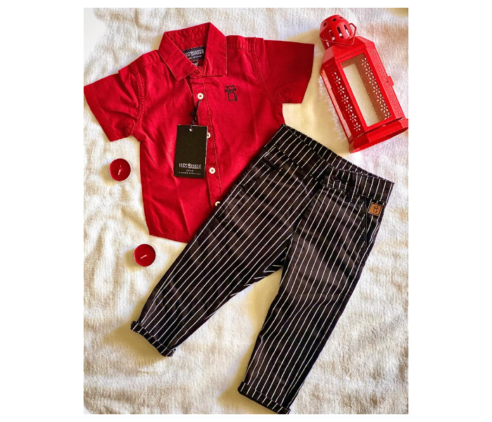 Hugs and Kisses CS20SPN02 6-12Month Odessey Striped Kids Shirt and Pant -Red and Black - Zoom Image