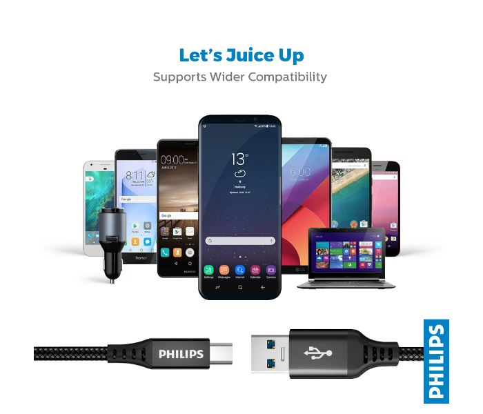 Philips DLC5206A-00 2 meter High-Speed Charging USB-A to USB-C Braided Cable -Black - Zoom Image 5