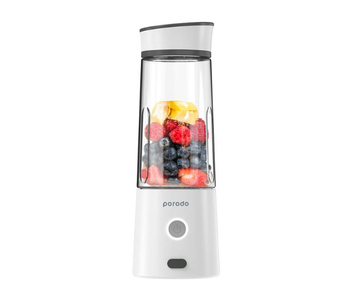 Porodo PD-PJW6B-WH 126Watts 6 Stainless Steel Blade BPA Free Electric USB Rechargeable Juice Blender - White - Zoom Image 1