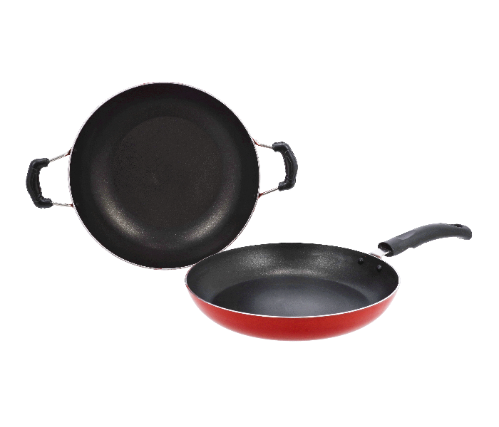 Delcasa DC1912 2Piece 26 cm Non Stick Frypan and Kadai Cooking Set -Red and Black - Zoom Image 1