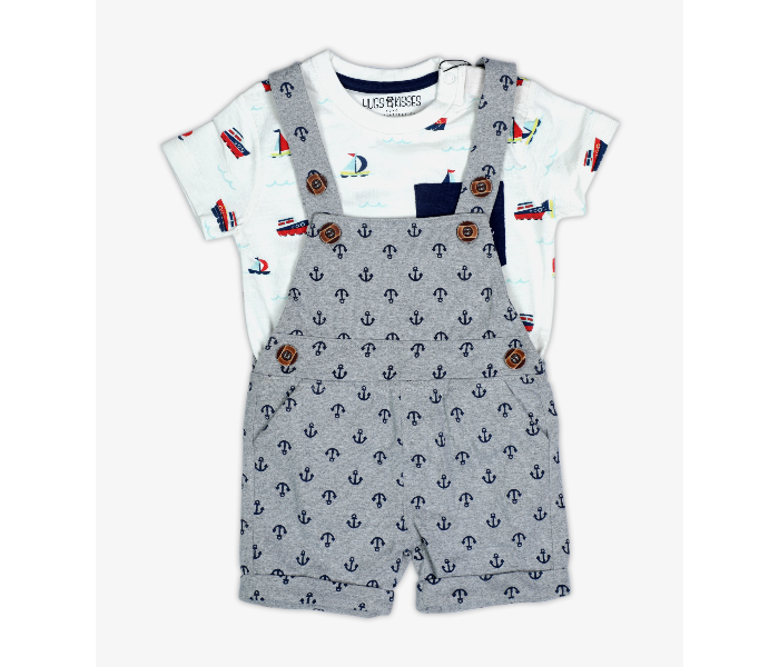 Hugs and Kisses SU19SSV26 6-9Month Winter Tide Newborn Dungarees with T-shirt -White and Grey - Zoom Image 1