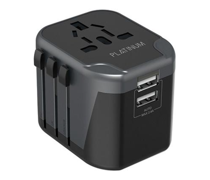 Platinum P-UTAUSB2BK Dual USB 2.4A Universal Travel Adapter - Black - Zoom Image 1