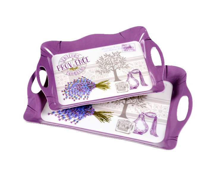 Delcasa DC1647 12x15 Inch 2 Pieces Long Lasting Melamine Serving Tray Set - White and Purple - Zoom Image 1