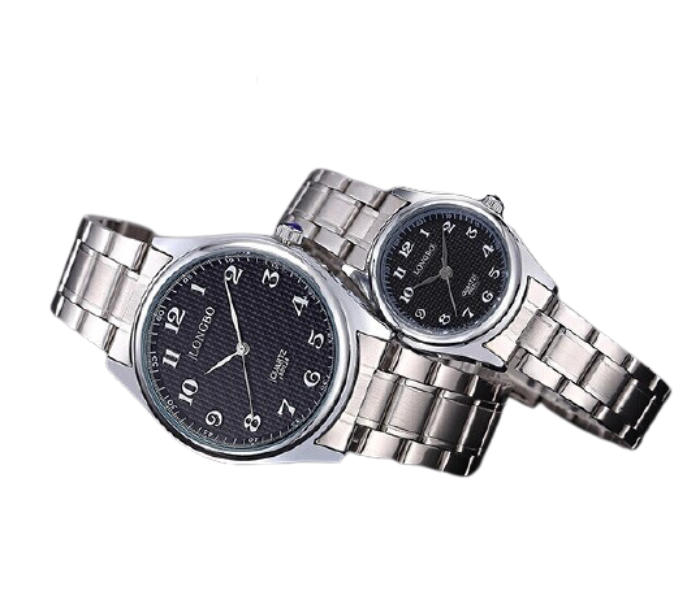 Longbo 80024 Casual Style Stainless Steel Strap Analog Quartz Couple Wrist Watch -Black - Zoom Image 2