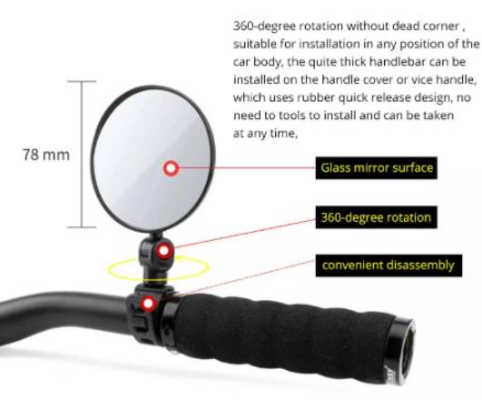 Stainless Steel Lens 360 Degree Rotatable Handlebar Rear View Mirror - Black - Zoom Image 4