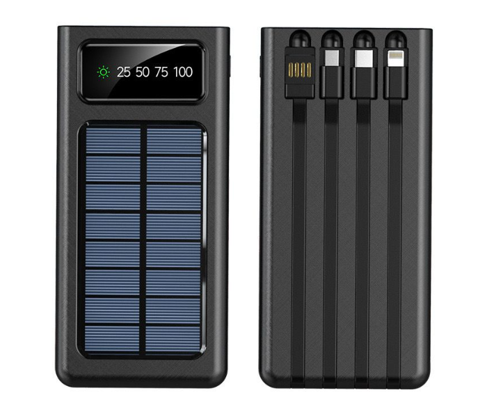 Zen 2 in 1 Portable 10000mAh USB and Solar Energy Power Bank with Direct Attached Output Cable for Android Type C and iPhone - Black - Zoom Image 1