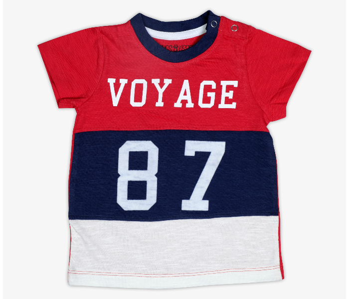 Hugs and Kisses SU19SSV28 9-12Month Captains Log Round Neck Baby Boy T-Shirt and Shorts -Red and Blue - Zoom Image 1