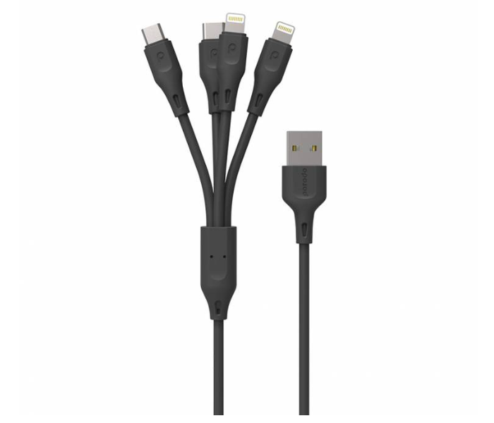 Porodo PD-41LLCM-BK 4 in 1 Durable PVC Type-C Lightning Cable with Fast Charge and Data Connector - Black - Zoom Image 1