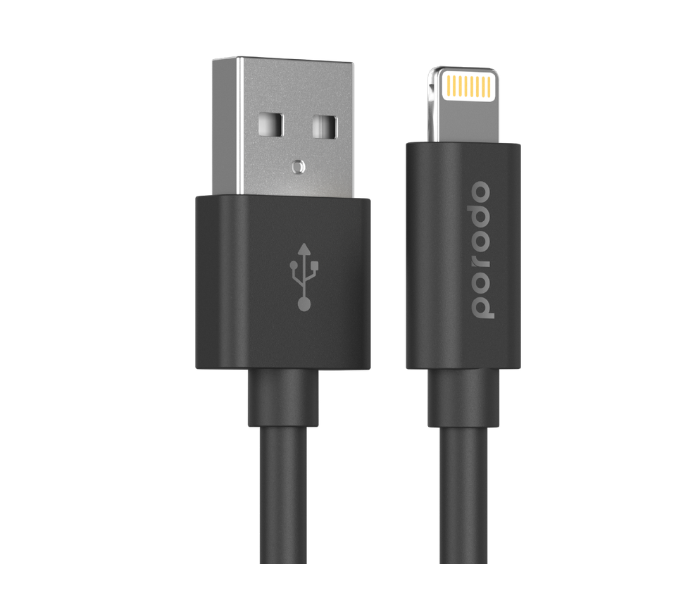 Porodo PD-CEL12-BLK 1.2m Durable Dirt Resistance MFi Certified Fast Data Sync PVC Lightning Cable - Black - Zoom Image