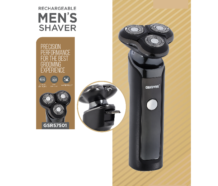 Geepas GSR57501 5Watts Rechargeable Water Proof Mens Shaver with LED Display - Black - Zoom Image