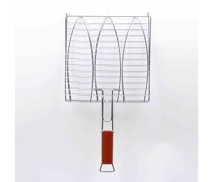 Double DR-A420209 Net Basket Barbecue Fish Grill with Wooden Handle -Silver - Zoom Image