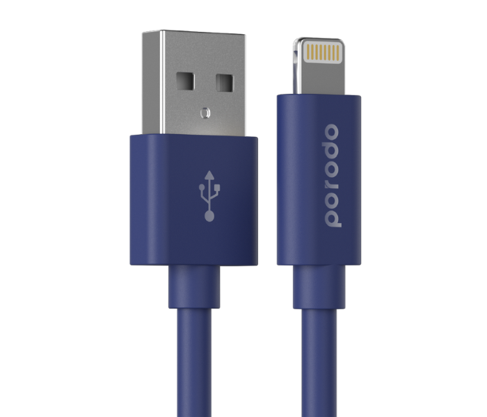 Porodo PD-CEL12-BLU 1.2m Durable Dirt Resistance MFi Certified Fast Data Sync PVC Lightning Cable - Blue - Zoom Image