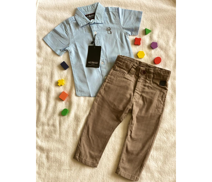 Hugs and Kisses CS20PNT02 12-18Month Acero Kids Shirt and Pant - Brown and Blue - Zoom Image