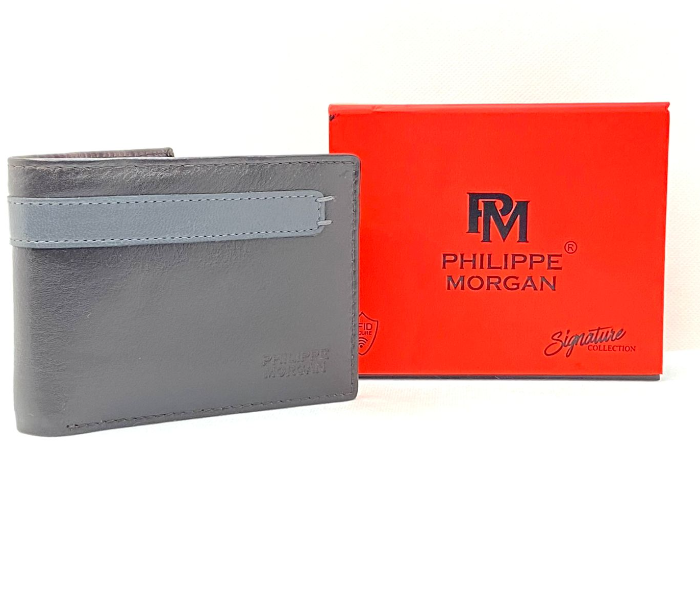 Philippe Morgan PM077 Leather Bifold Wallet for Men - Grey - Zoom Image 1