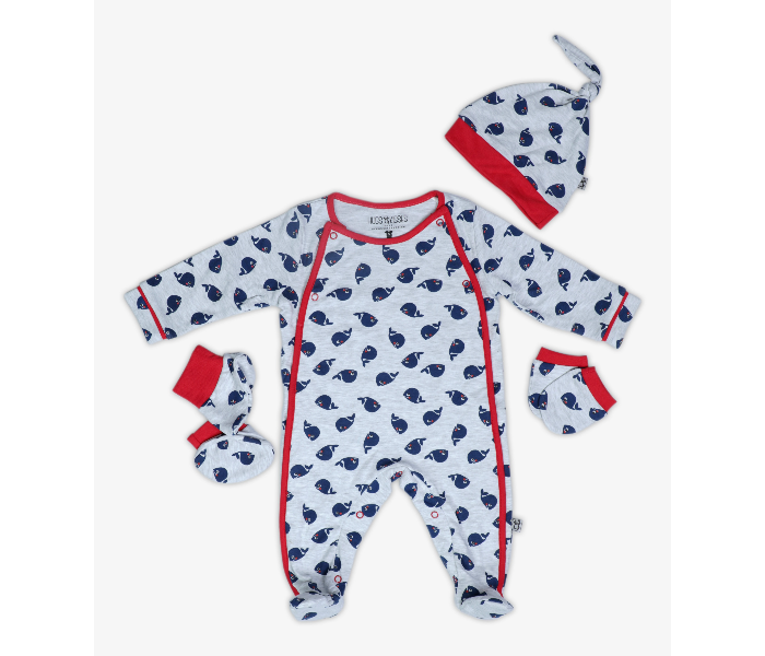 Hugs and Kisses SU19SSV07 0-3Month Whalesome Sleep Suit with Mittens and Booties -White and Blue - Zoom Image 1